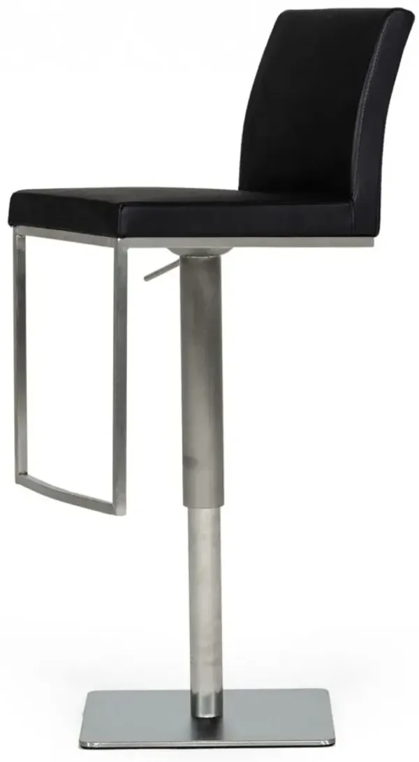Faux Leather And Stainless Steel Swivel Low Back Bar Height Bar Chair - Black And Silver