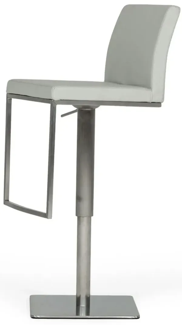 32" Faux Leather And Stainless Steel Swivel Low Back Bar Height Bar Chair - Light Gray And Silver