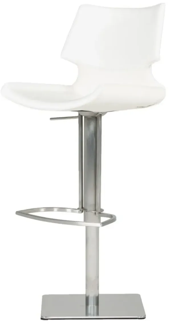 Faux Leather And Steel Swivel Low Back Bar Height Bar Chair - White And Silver