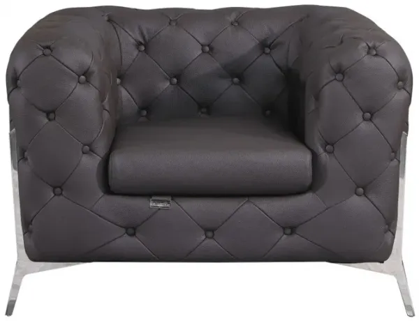 Glam Tufted Leather Armchair - Dark Gray And Chrome