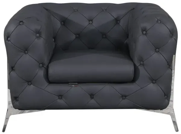 Glam Tufted Leather Armchair - Gray And Chrome