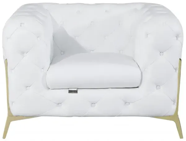 Glam Tufted Leather Armchair - White And Gold
