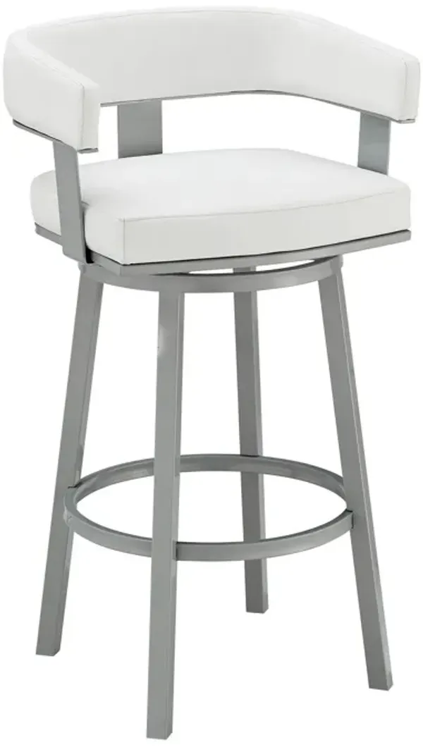 Faux Leather And Iron Swivel Low Back Counter Height Bar Chair - White And Gray