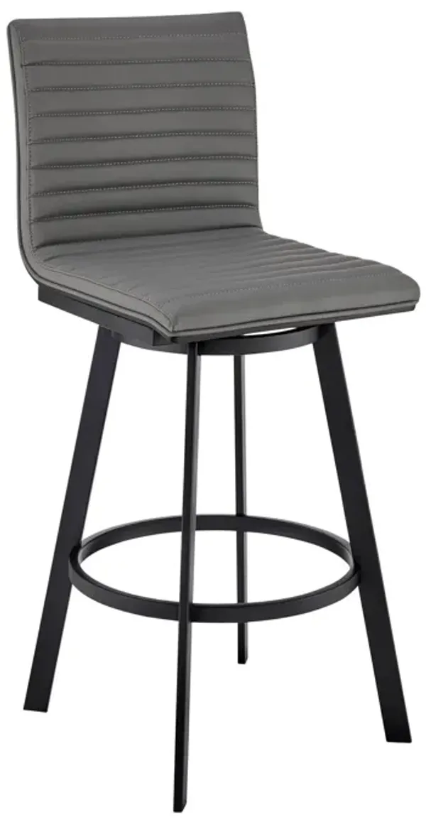 21" x 17" x 39" Faux Leather And Iron Swivel Counter Height Bar Chair - Gray And Black