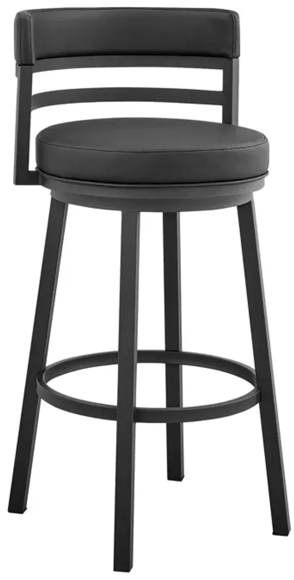Faux Leather And Iron Swivel Counter Height Bar Chair - Black