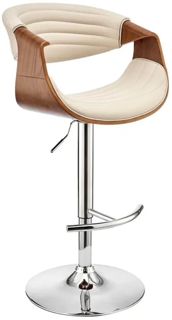 25" Faux Leather And Iron Swivel Low Back Adjustable Height Bar Chair - Cream And Silver