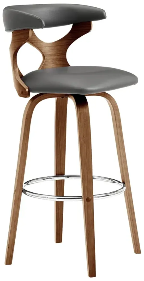 19" x 20" x 40" Faux Leather Swivel Bar Height Bar Chair - Gray And Brown