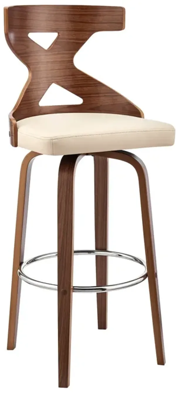 Solid + Manufactured Wood Swivel Bar Height Bar Chair - Cream And Brown