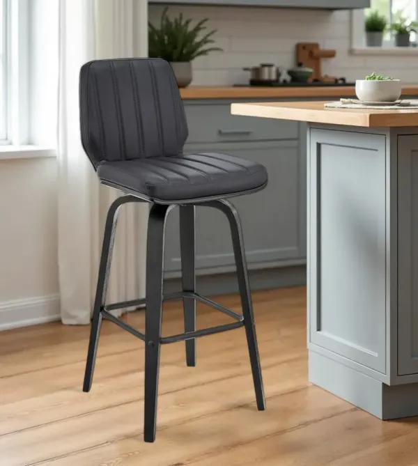 27" Faux Leather And Iron Swivel Counter Height Bar Chair - Gray And Black