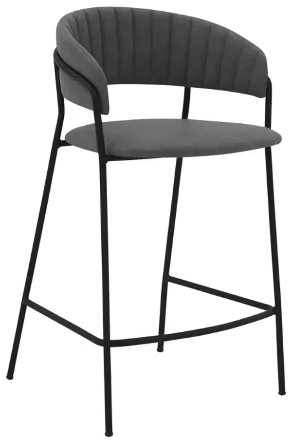 Faux Leather And Iron Low Back Counter Height Bar Chair - Gray And Black