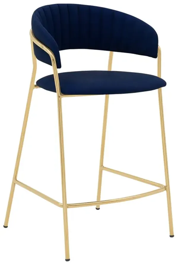 Faux Leather And Iron Low Back Counter Height Bar Chair - Blue And Gold