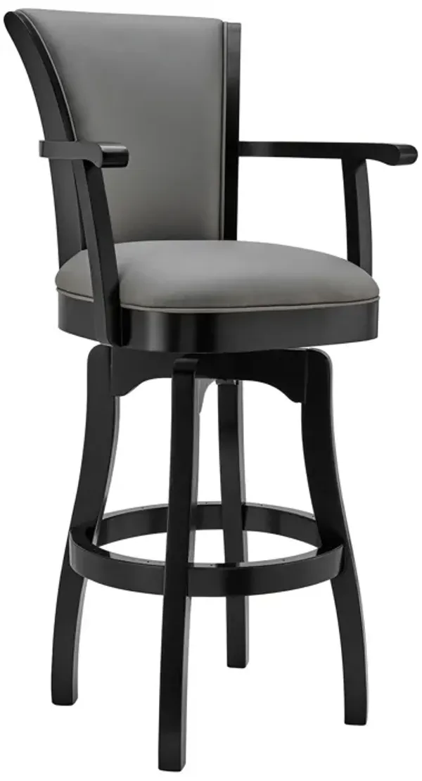 23" x 23" x 41" Faux Leather And Iron Swivel Counter Height Bar Chair - Dark Gray And Black