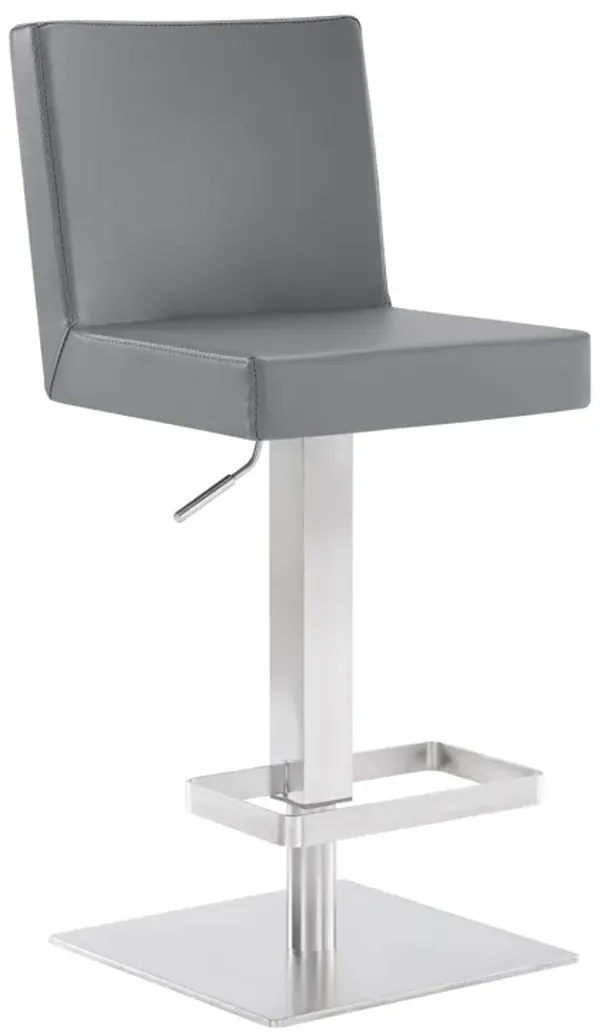 24" Faux Leather And Iron Swivel Adjustable Height Bar Chair - Gray And Silver