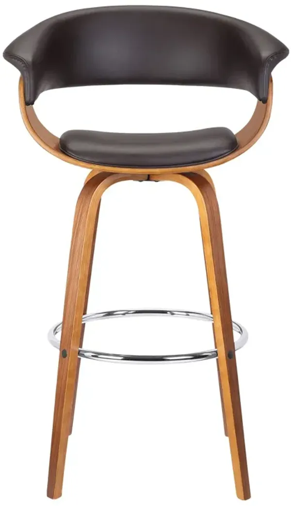 27" Faux Leather And Iron Swivel Low Back Counter Height Bar Chair - Brown