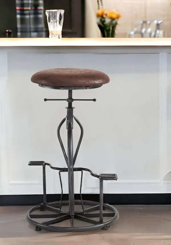 Upholstered Iron Swivel Backless Adjustable Height Bar Chair - Brown And Gray