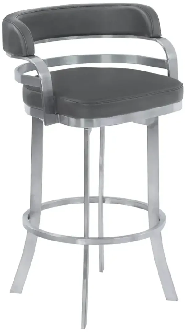Faux Leather And Iron Swivel Low Back Counter Height Bar Chair - Dark Gray And Silver