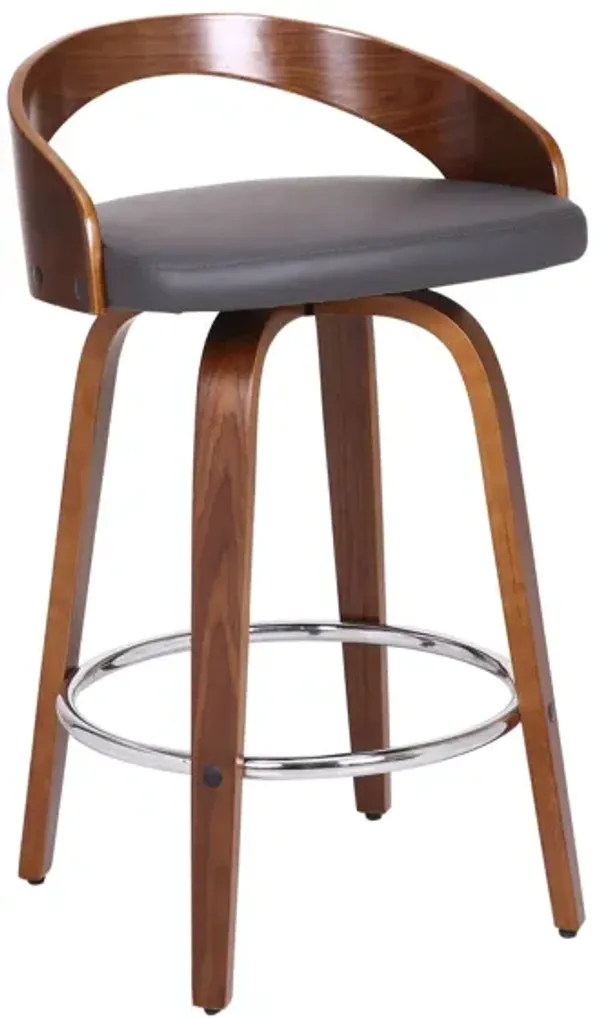 Faux Leather And Iron Low Back Counter Height Swivel Bar Chair - Gray And Brown