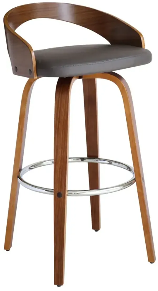 Faux Leather And Iron Low Back Bar Height Swivel Bar Chair - Gray And Brown