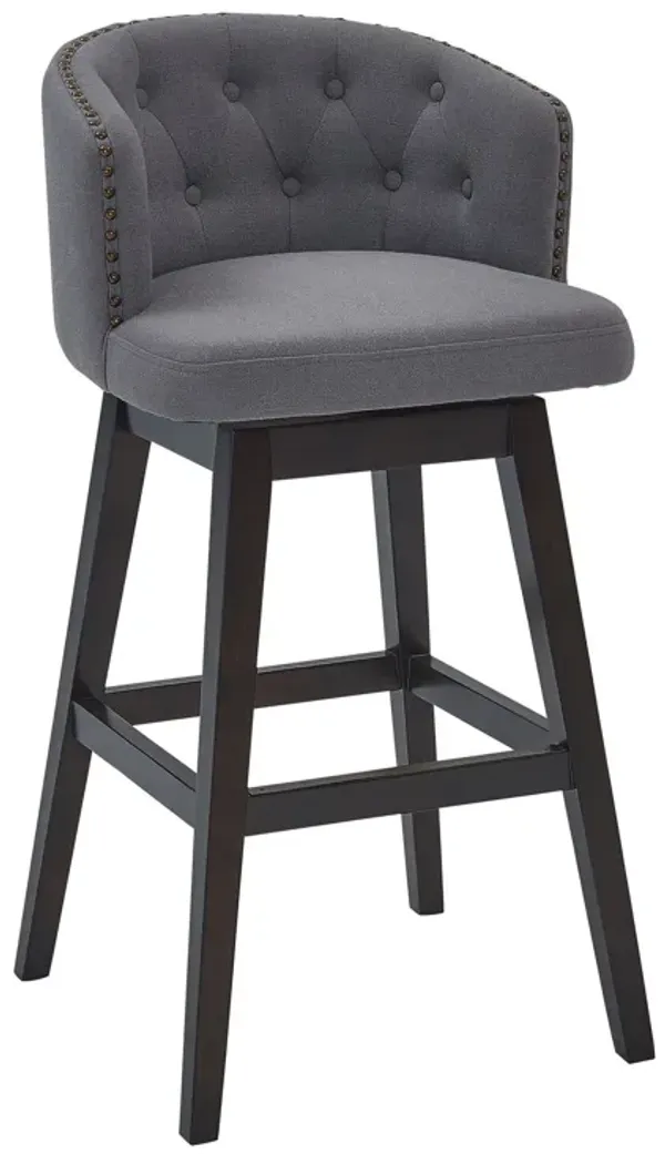 30" Solid Wood Swivel Low Back Bar Height Bar Chair - Gray And Espresso
