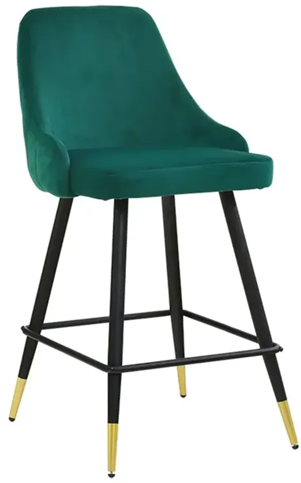 Velvet And Iron Low Back Counter Height Bar Chairs (Set of 2) - Green And Black And Gold