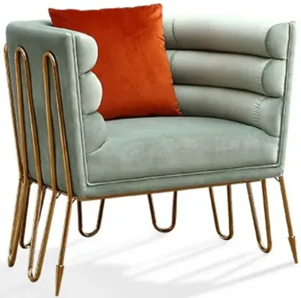 Tubular Velvet And Gold Lounge Chair - Light Green