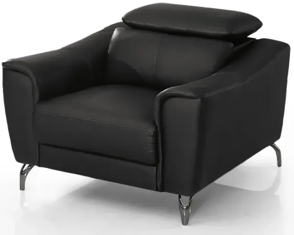 42" Genuine Leather And Silver Solid Color Lounge Chair - Black