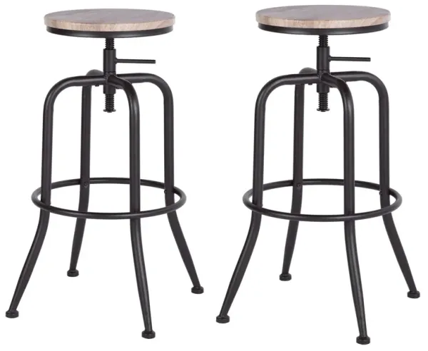 Solid Wood And Steel Swivel Backless Counter Height Bar Chairs (Set of 2) - Natural And Black