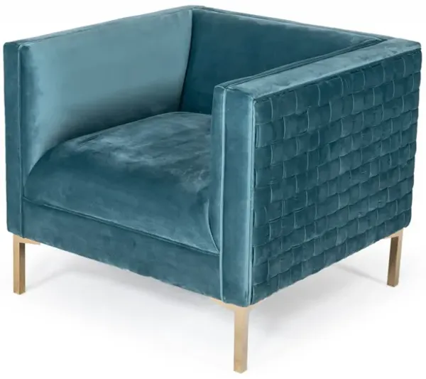 Woven Velvet Arm Chair - Teal And Gold