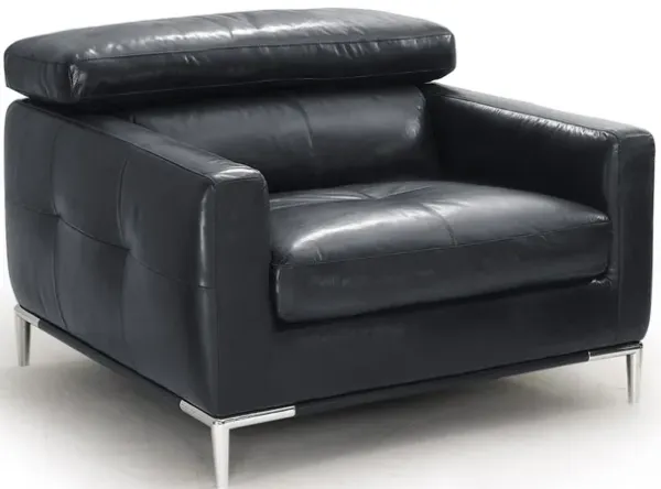 39" Genuine Leather And Silver Solid Color Lounge Chair - Black