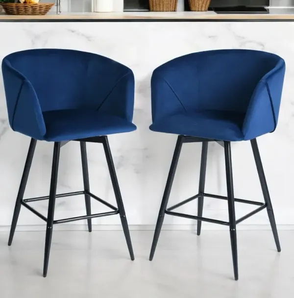 Velvet And Steel Low Back Bar Height Bar Chairs (Set of 2) - Blue And Black