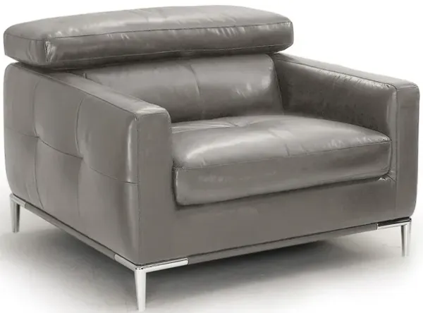 Genuine Leather Solid Color Lounge Chair - Gray And Silver