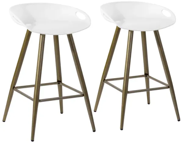 24" Steel Low Back Counter Height Bar Chairs (Set of 2) - White And Bronze
