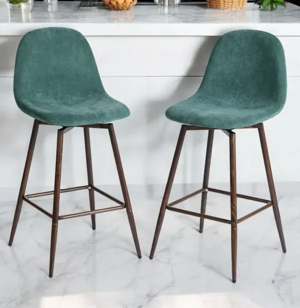 Velvet And Steel Counter Height Bar Chairs (Set of 2) - Green And Brown