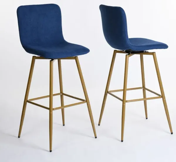 Steel Bar Height Bar Chairs (Set of 2) - Dark Blue And Gold