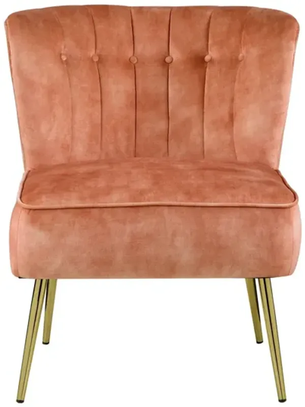 Velvet And Brown Solid Color Slipper Chair - Burnt Orange