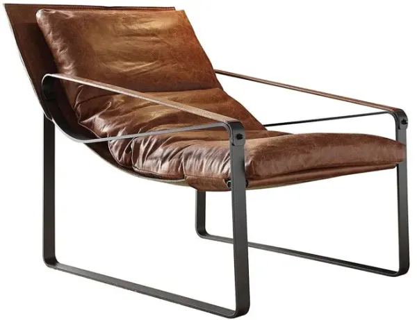27" Top Grain Leather And Steel Lounge Chair - Brown