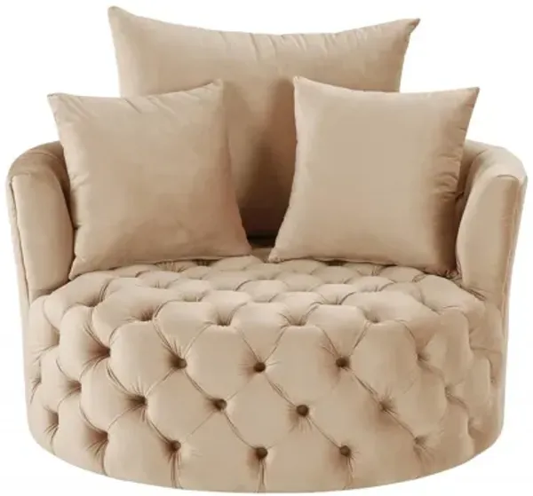 Velvet Solid Color Swivelbarrel Chair - Beige