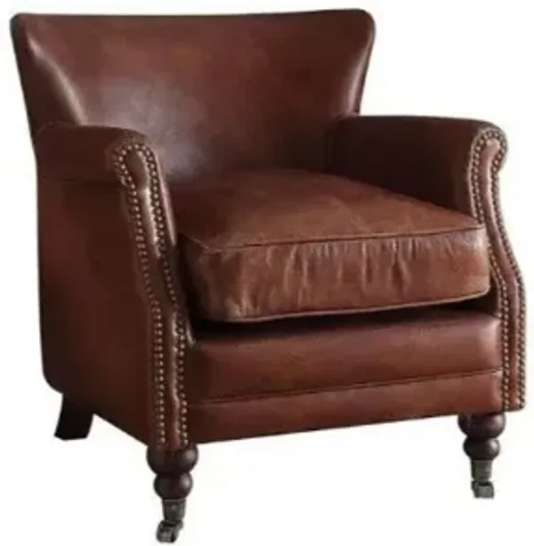 Top Grain Leather Wingback Chair - Dark Brown