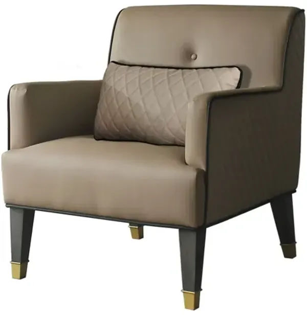 Faux Leather Tufted Arm Chair And Toss Pillow - Tan And Charcoal