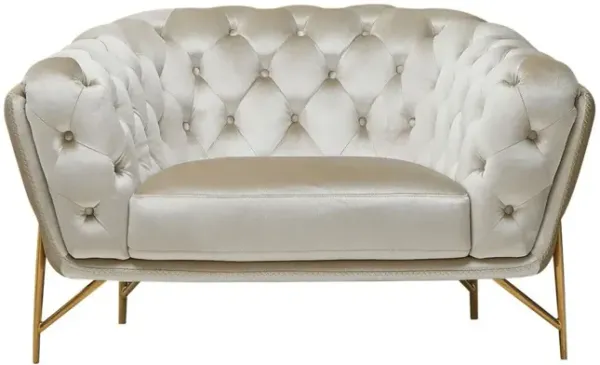 Velvet Tufted Arm Chair - Beige And Gold