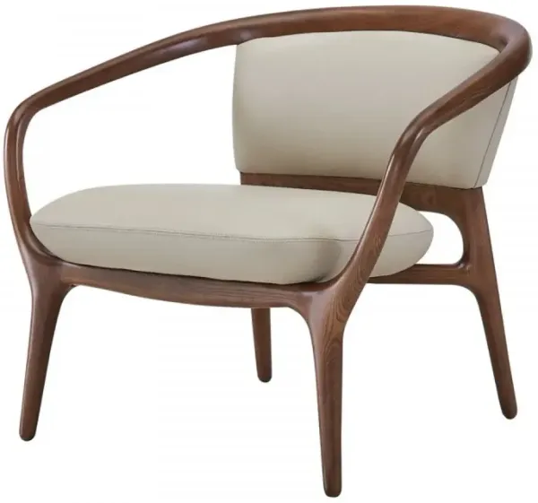 Faux Leather And Walnut Solid Color Lounge Chair - Beige