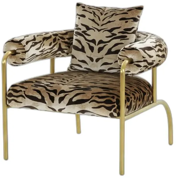 100% Polyester Animal Print Arm Chair - Beige, Black And Gold
