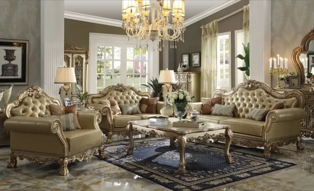 Faux Leather Patina Ornate Arm Chair - Ivory And Gold