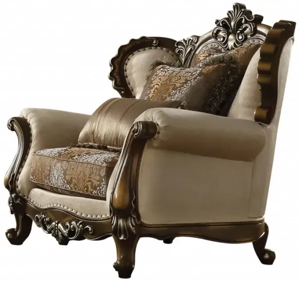 Fabric Floral Tufted Wingback Chair - Tan And Brown