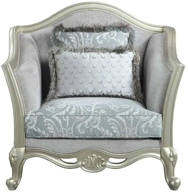 Linen Floral Arm Chair - Light Gray And Champagne