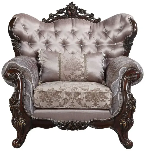 Fabric Floral Tufted Arm Chair - Light Gray And Antique Oak