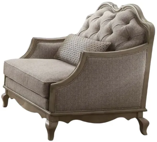 Fabric Tufted Chair And A Half And Toss Pillow - Beige And Taupe