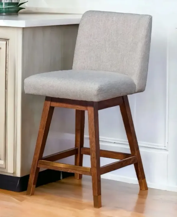 Solid Wood Swivel Counter Height Bar Chair - Taupe And Brown