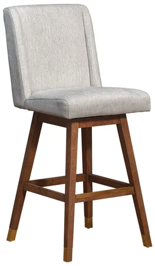 30" Solid Wood Swivel Bar Height Bar Chair - Beige And Brown