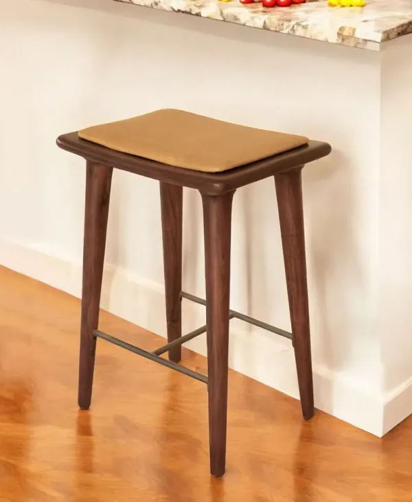 Solid Wood Backless Counter Height Bar Chair - Cream And Brown